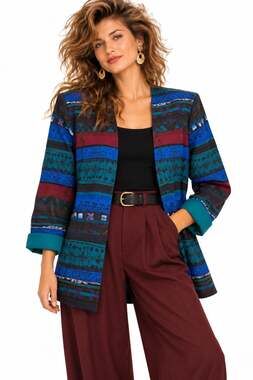 Vintage 90s Leslie Belle Jacket Size 14 Colorful Geometric Tribal Print Blazer